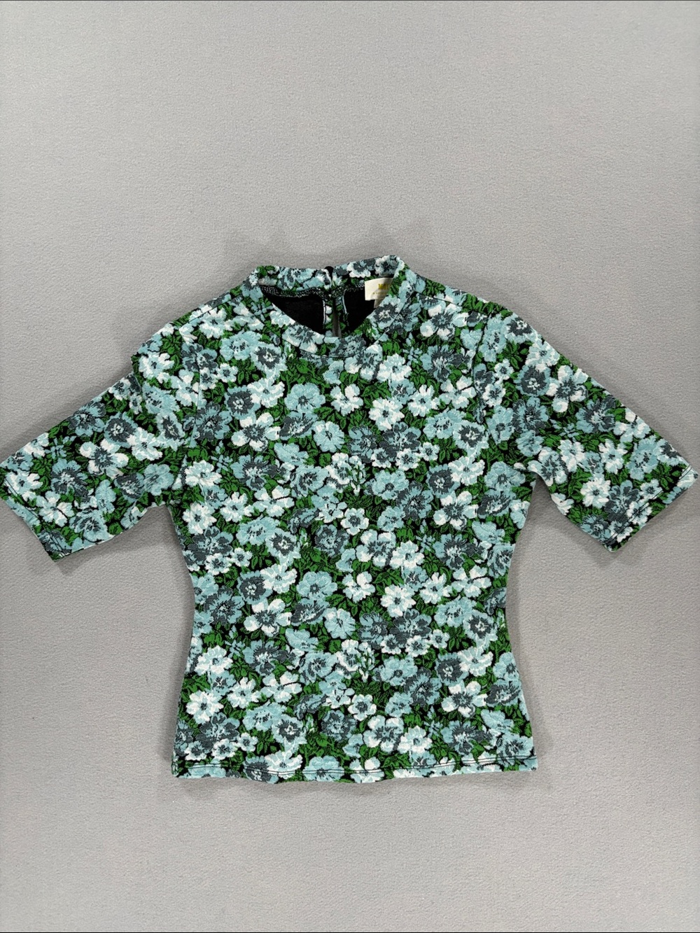 Anthropologie Maeve Green Floral Short-Sleeve Crewneck Top XS